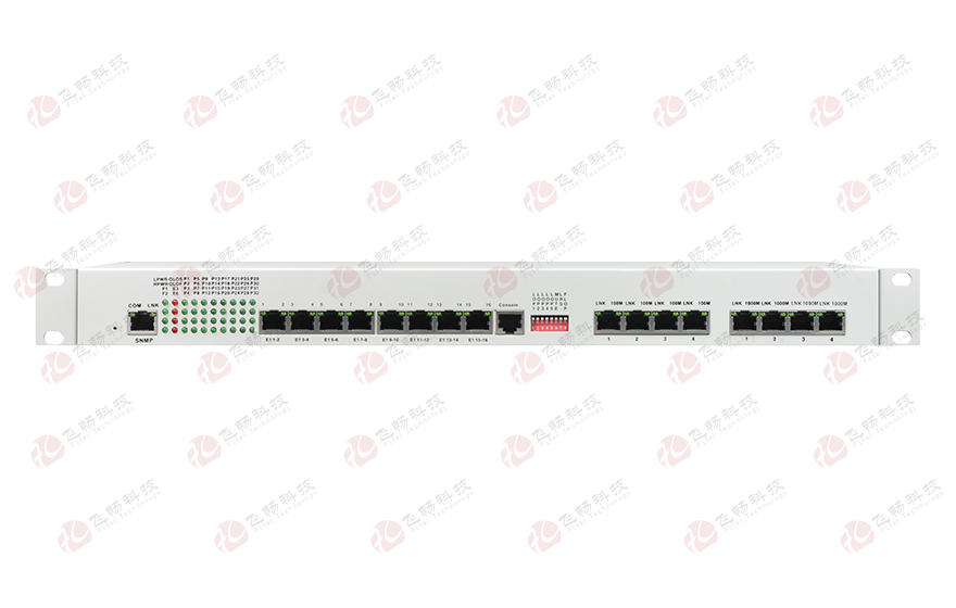 飛暢科技-32路電話+16E1+4FE+4GE+2路數(shù)據(jù)+SNMP+console（19英寸，物理隔離）電話光端機